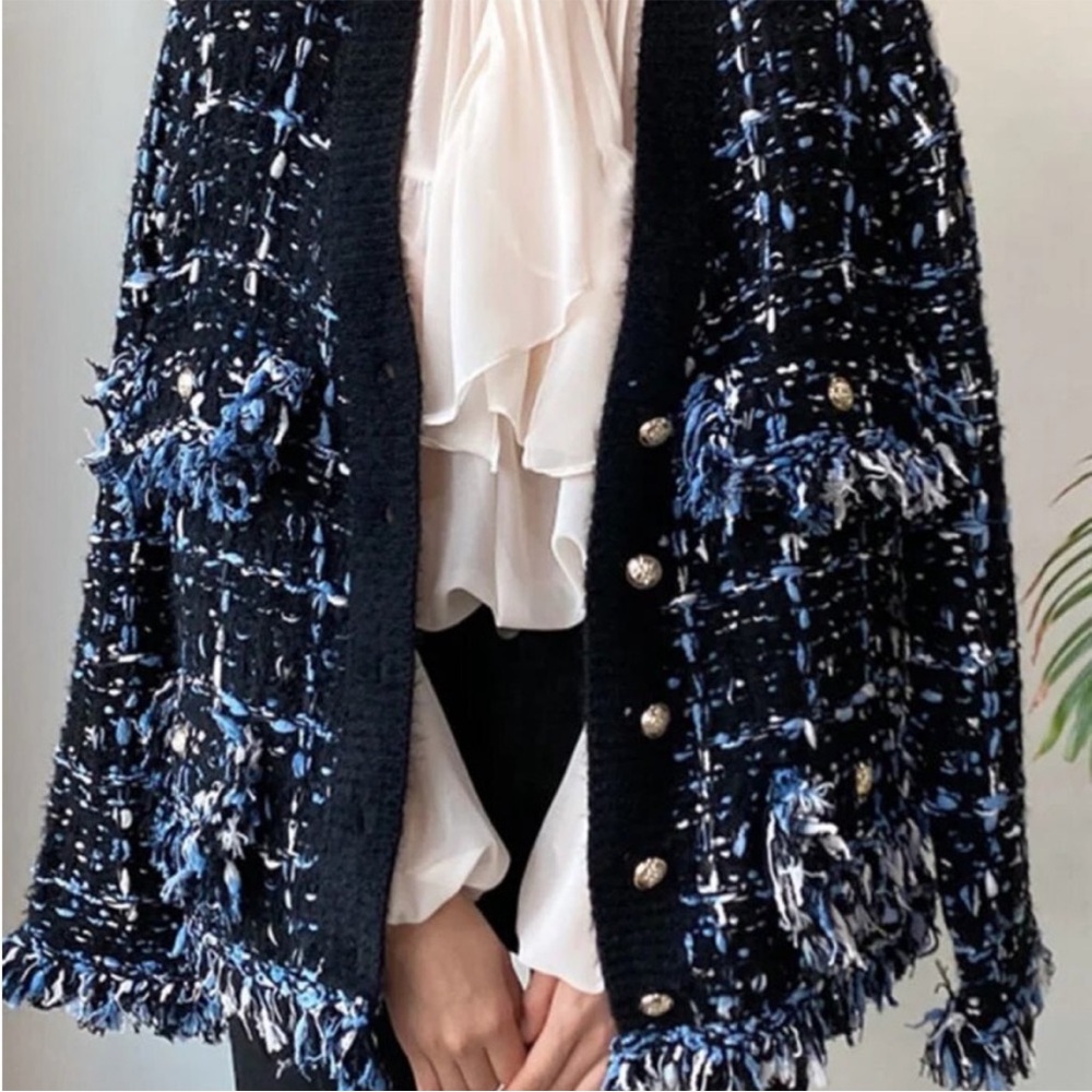 Vintage tassle tweed sweater jacket
